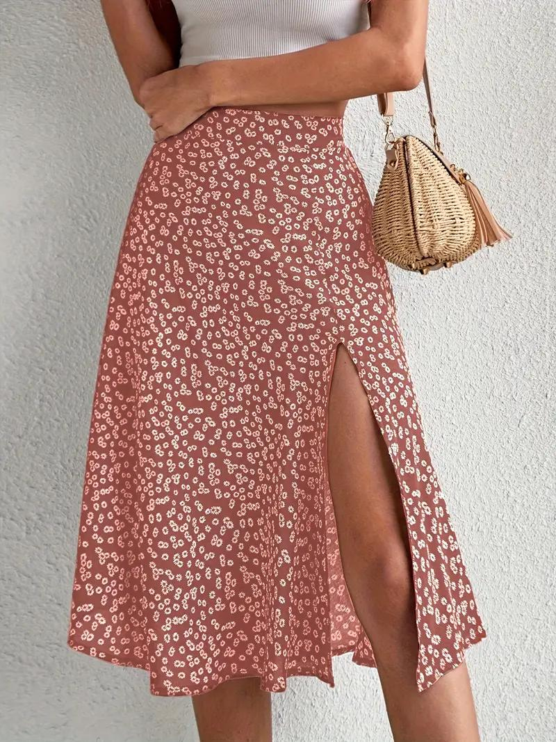 GR | Sommerrock, floral, geteilt, Midi-Rock, Rock mit hoher Taille