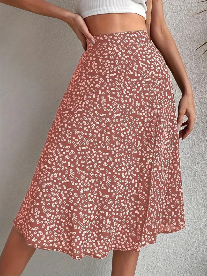 GR | Sommerrock, floral, geteilt, Midi-Rock, Rock mit hoher Taille