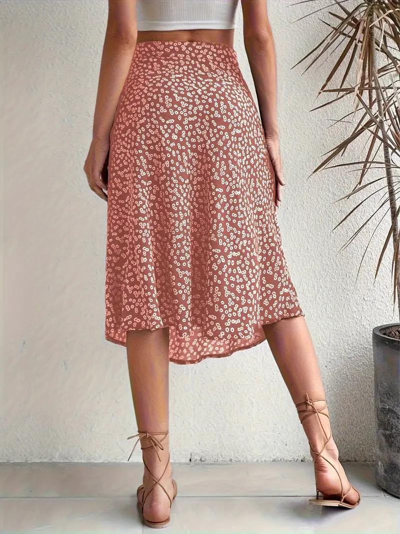 GR | Sommerrock, floral, geteilt, Midi-Rock, Rock mit hoher Taille