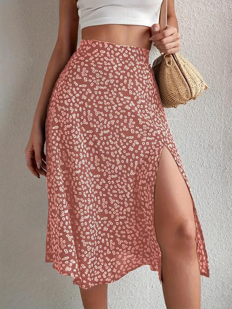 GR | Sommerrock, floral, geteilt, Midi-Rock, Rock mit hoher Taille