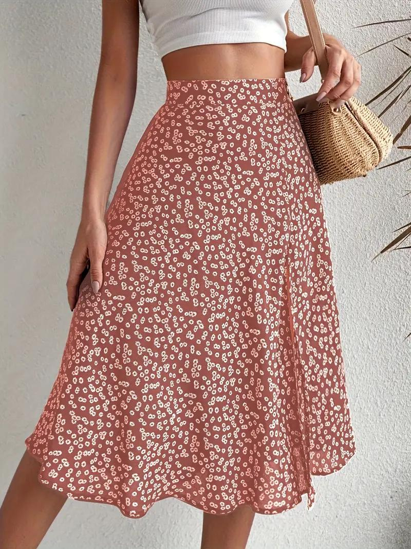 GR | Sommerrock, floral, geteilt, Midi-Rock, Rock mit hoher Taille