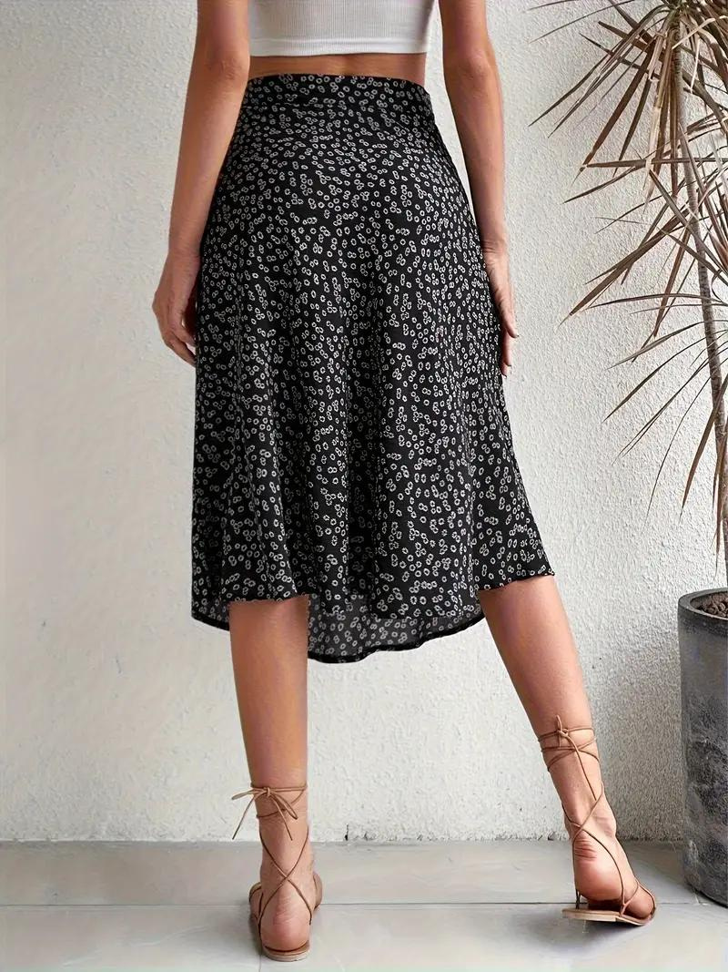 GR | Sommerrock, floral, geteilt, Midi-Rock, Rock mit hoher Taille