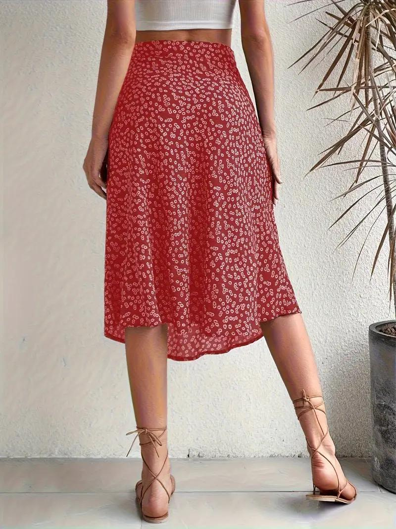 GR | Sommerrock, floral, geteilt, Midi-Rock, Rock mit hoher Taille
