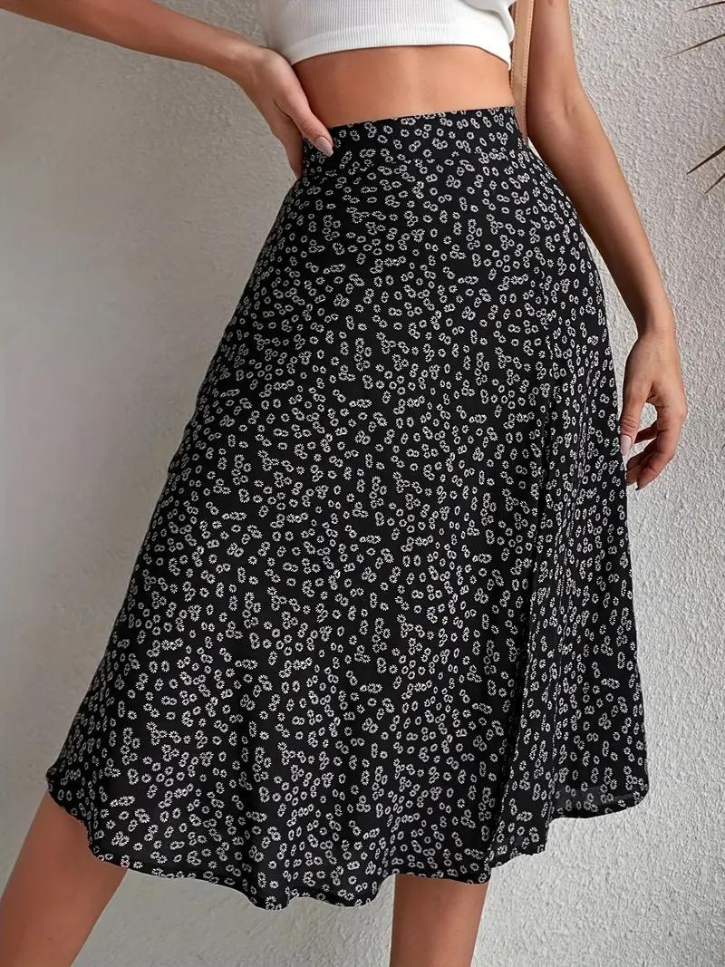 GR | Sommerrock, floral, geteilt, Midi-Rock, Rock mit hoher Taille