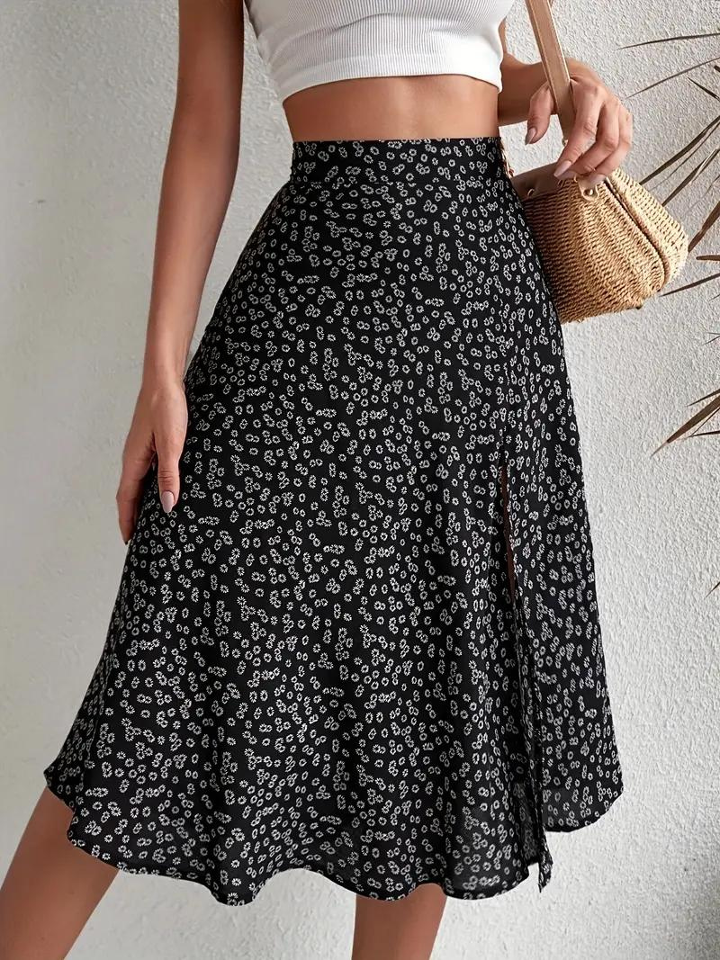 GR | Sommerrock, floral, geteilt, Midi-Rock, Rock mit hoher Taille