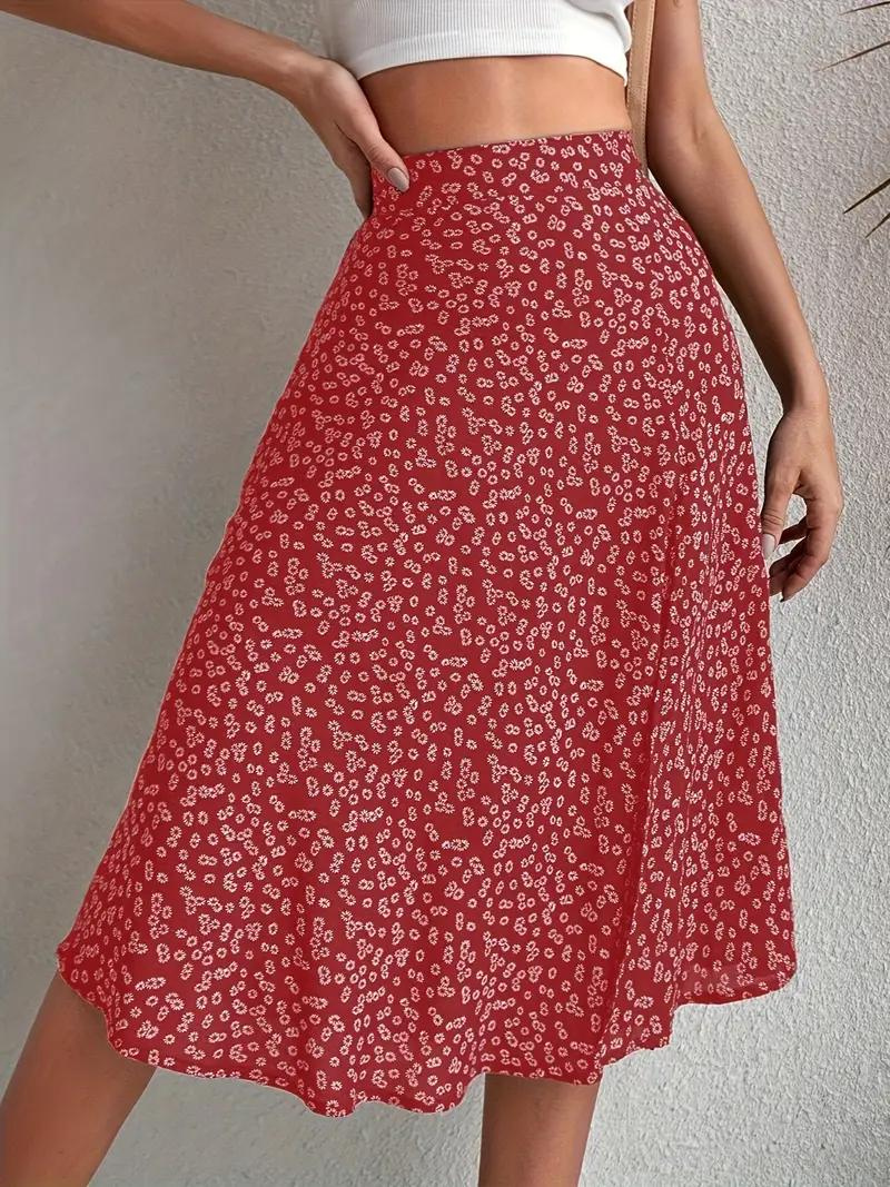 GR | Sommerrock, floral, geteilt, Midi-Rock, Rock mit hoher Taille