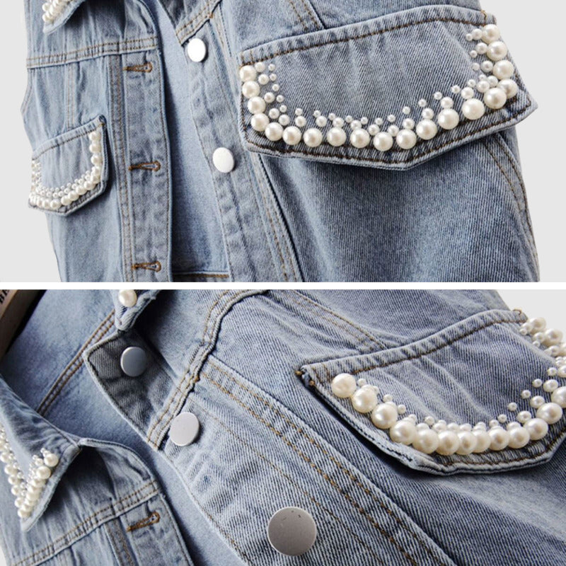 GR - Denim Vest with Pearl