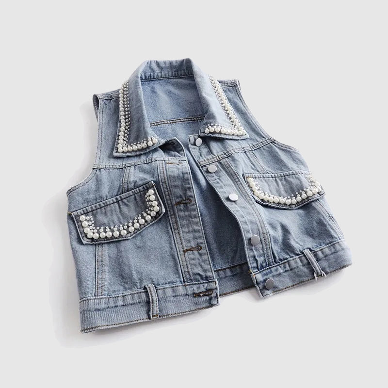 GR - Denim Vest with Pearl