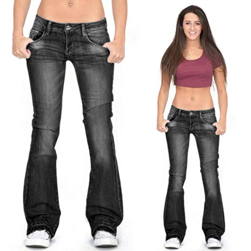 GR - Women's Low Rise Flared Jeans: Casual Vintage Skinny Bell Bottom Jeans