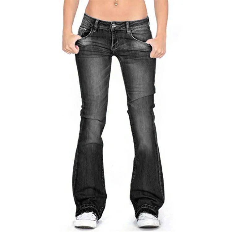 GR - Women's Low Rise Flared Jeans: Casual Vintage Skinny Bell Bottom Jeans