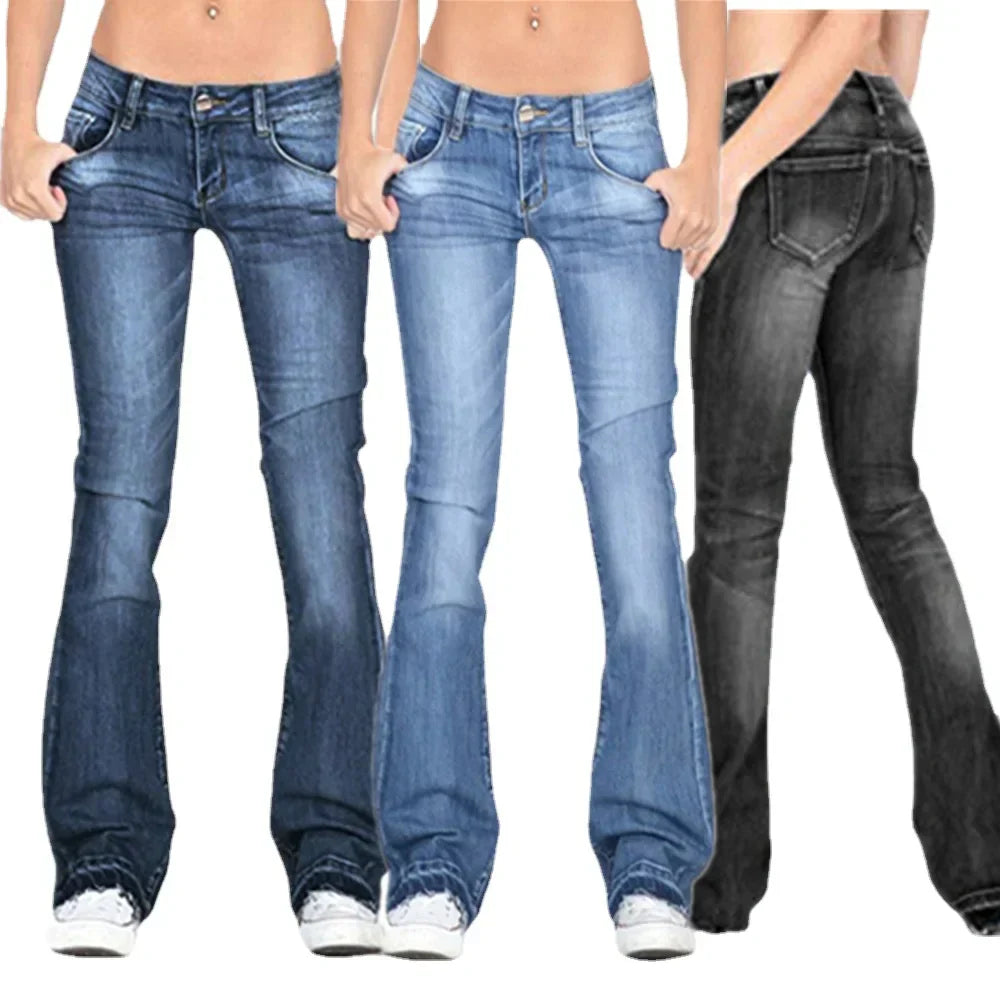 GR - Women's Low Rise Flared Jeans: Casual Vintage Skinny Bell Bottom Jeans
