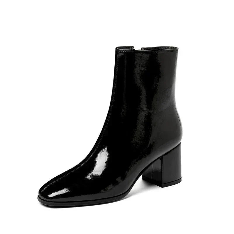 GR | Ankle-high heeled patent leather boots, women's boots