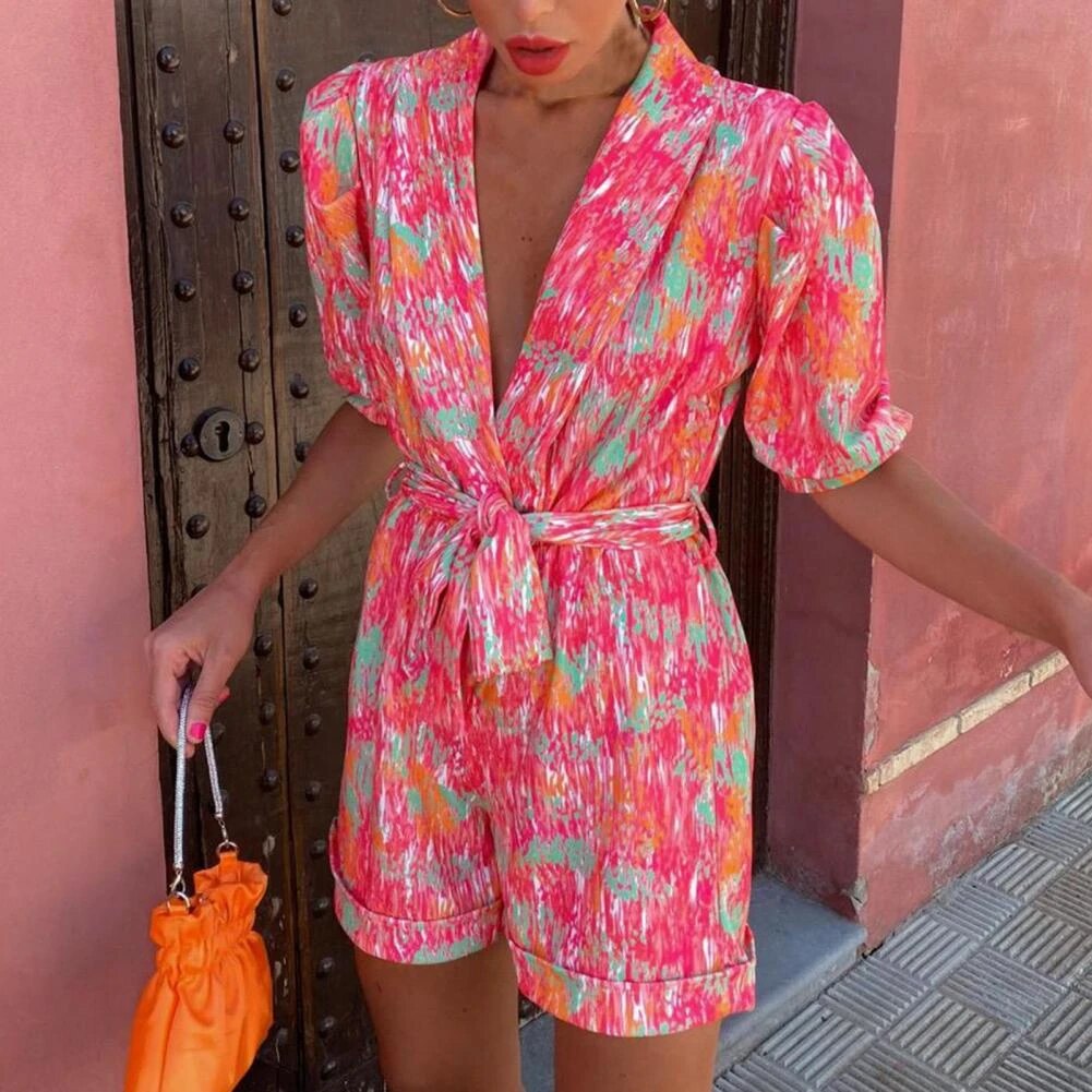 GR | V-neck Short Sleeve Jumpsuit Summer Clothing