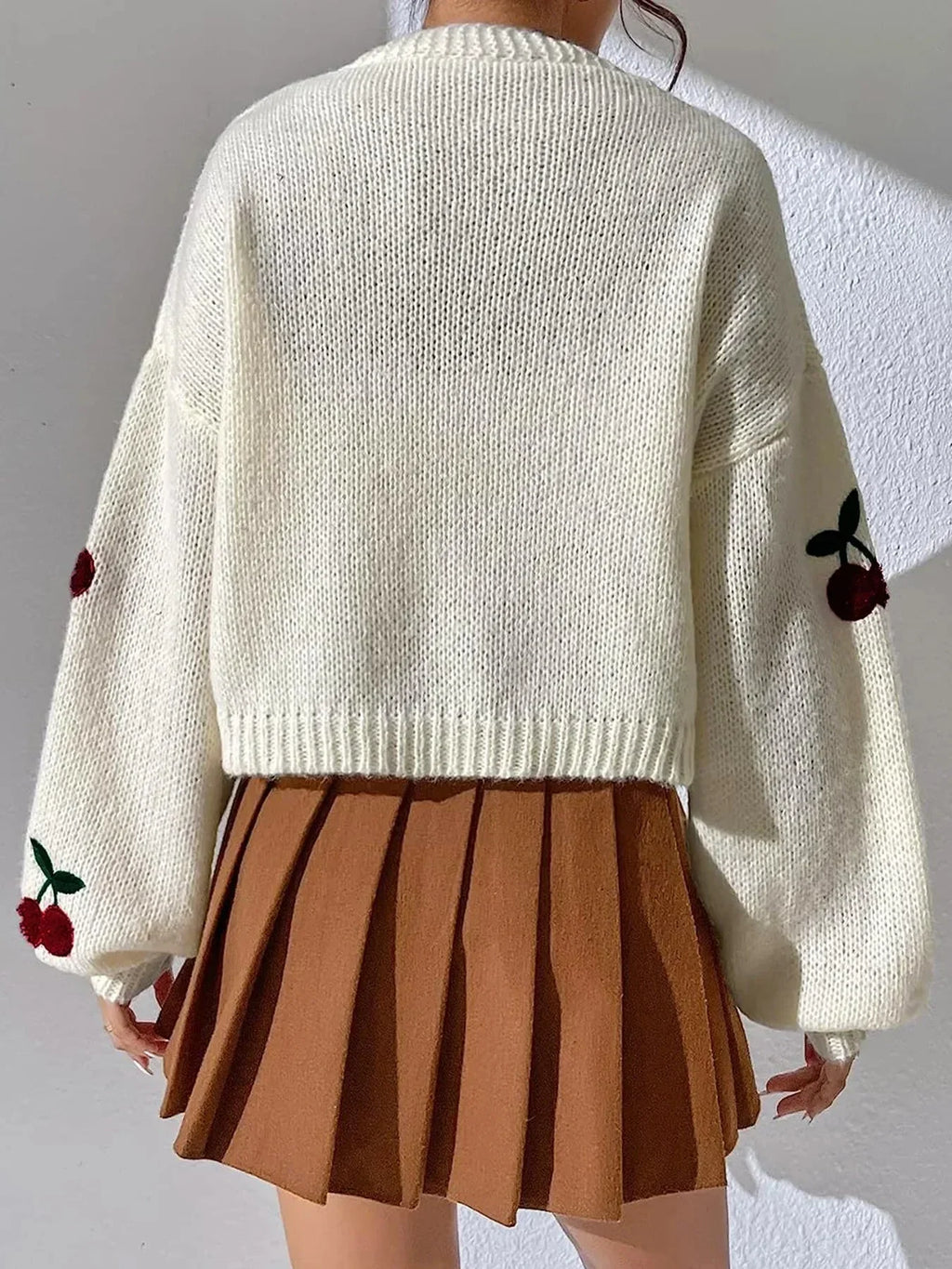 GR | Kirschrot Weiß Grobstrickjacke Damenjacke