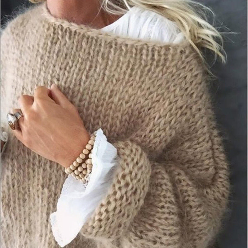 GR | Boat neck chunky knit oversized sweater women's knitwear