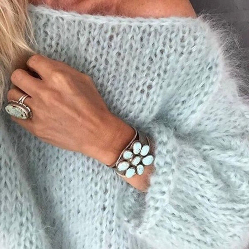 GR | Boat neck chunky knit oversized sweater women's knitwear