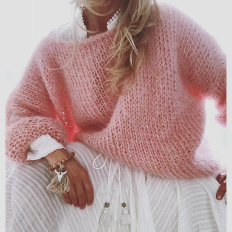 GR | Boat neck chunky knit oversized sweater women's knitwear
