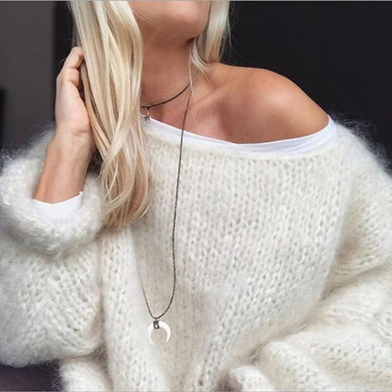 GR | Boat neck chunky knit oversized sweater women's knitwear
