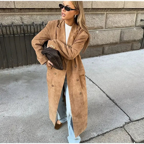 GR | Faux Suede Trench Coat