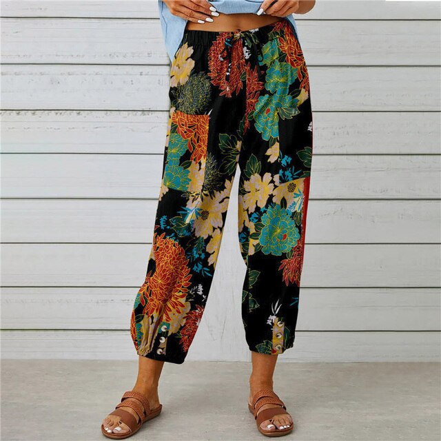 GR - Summer trousers with elasticated waist and printed pattern