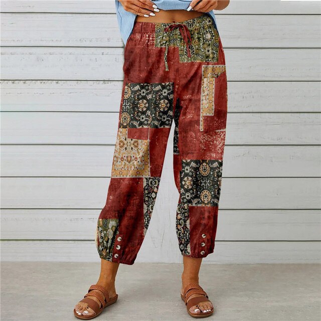 GR - Summer trousers with elasticated waist and printed pattern