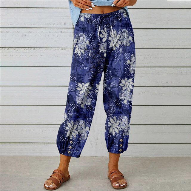 GR - Summer trousers with elasticated waist and printed pattern