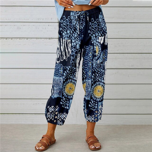 GR - Summer trousers with elasticated waist and printed pattern