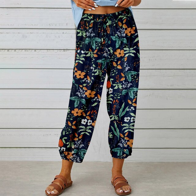GR - Summer trousers with elasticated waist and printed pattern