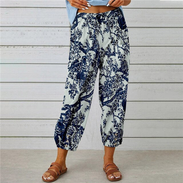 GR - Summer trousers with elasticated waist and printed pattern
