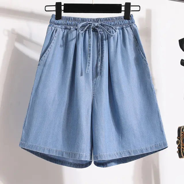 GR | Wide-leg denim shorts with elastic waistband
