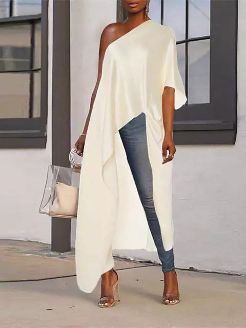 GR | Sommerbluse Damen Sexy Ein Schulter Festkleider