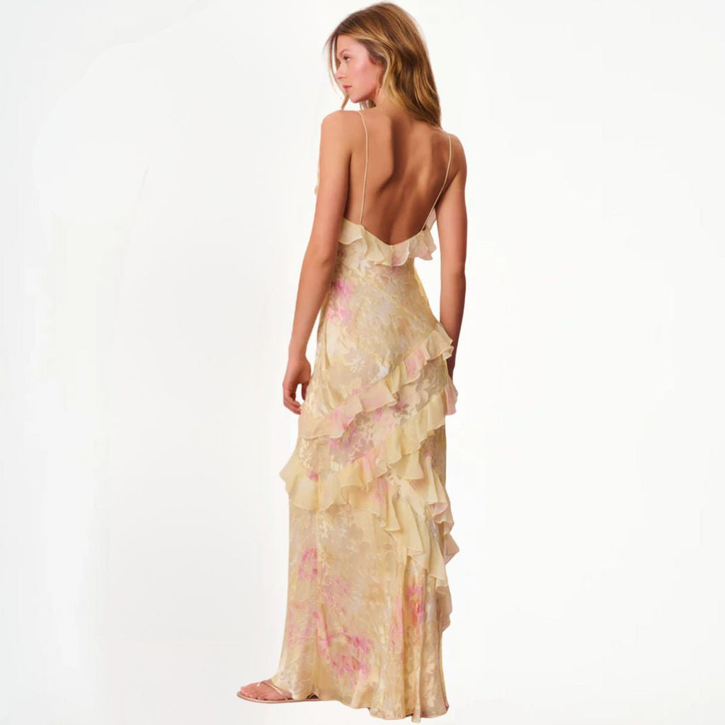 GR | Damen Blumenkleid Mit Rüschen & V-ausschnitt