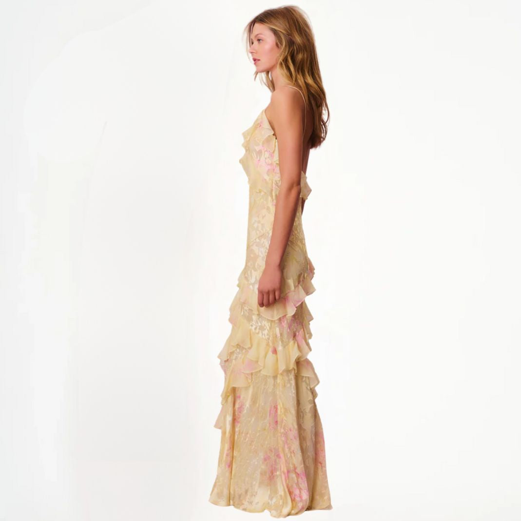 GR | Women's Floral Dress with Ruffles & V-Neck