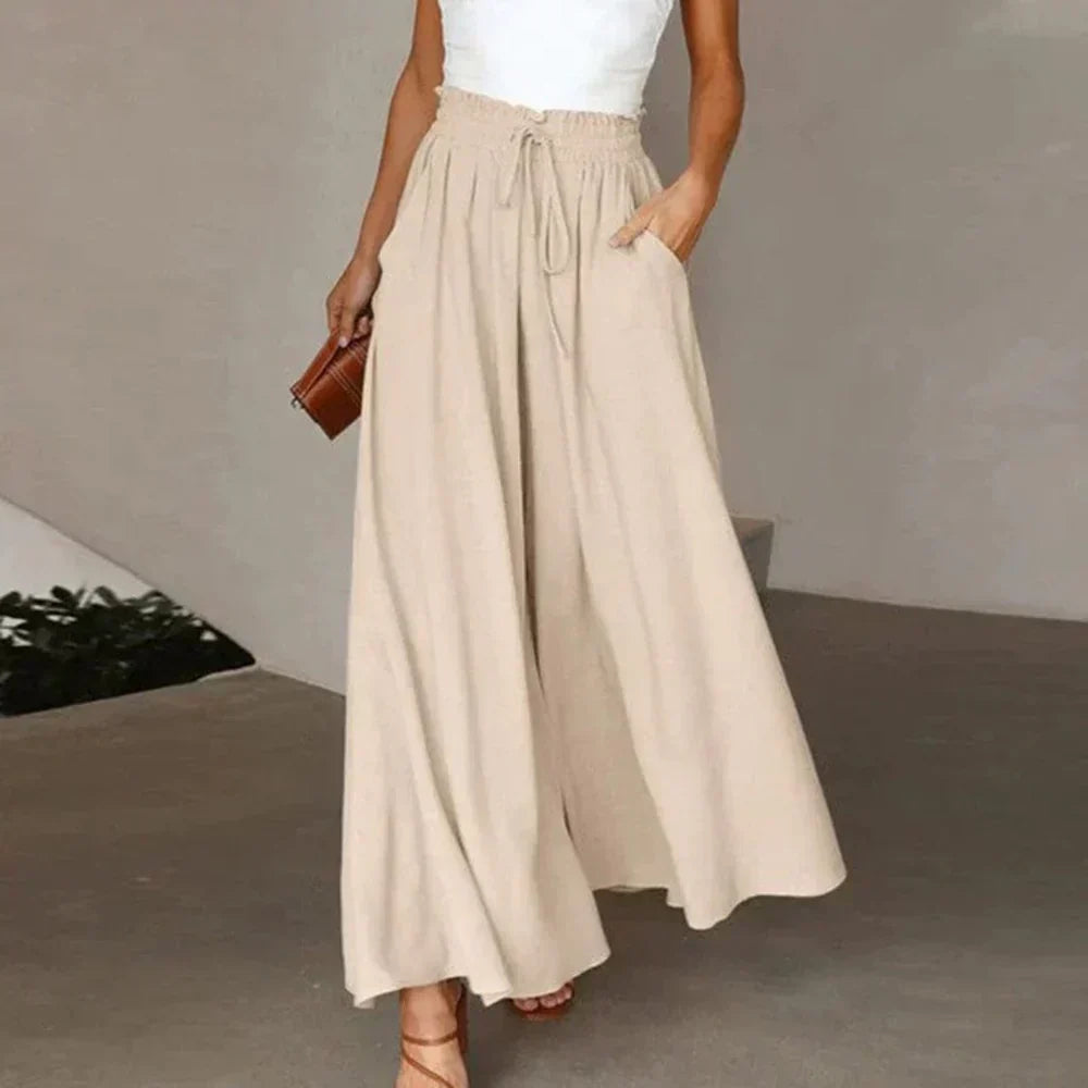 GR | Wide-leg women's summer trousers with elasticated waistband
