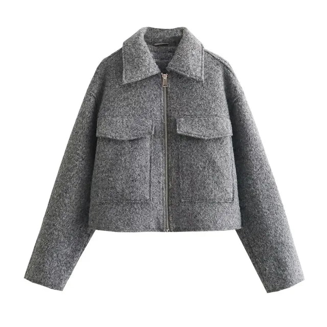 GR | Stylish cropped jacket with zipper