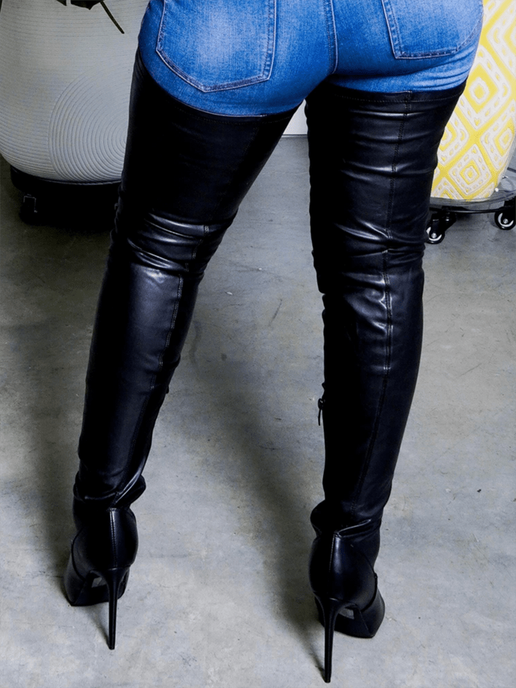 GR | Over-the-knee boots, block heel, round toe, zipper, lug sole