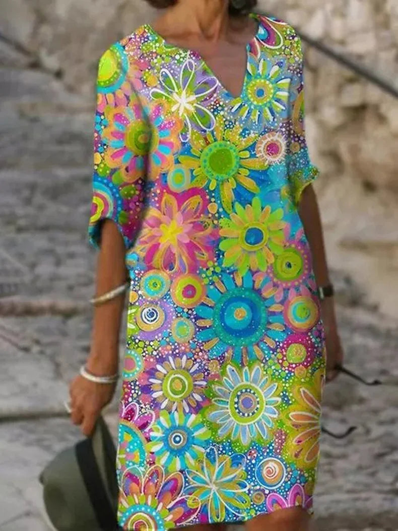 GR | Midi-Kleid mit V-Ausschnitt und Blumenmuster