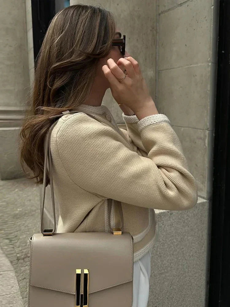 GR | Einreihig Beige Tweed Blazer Damenjacken