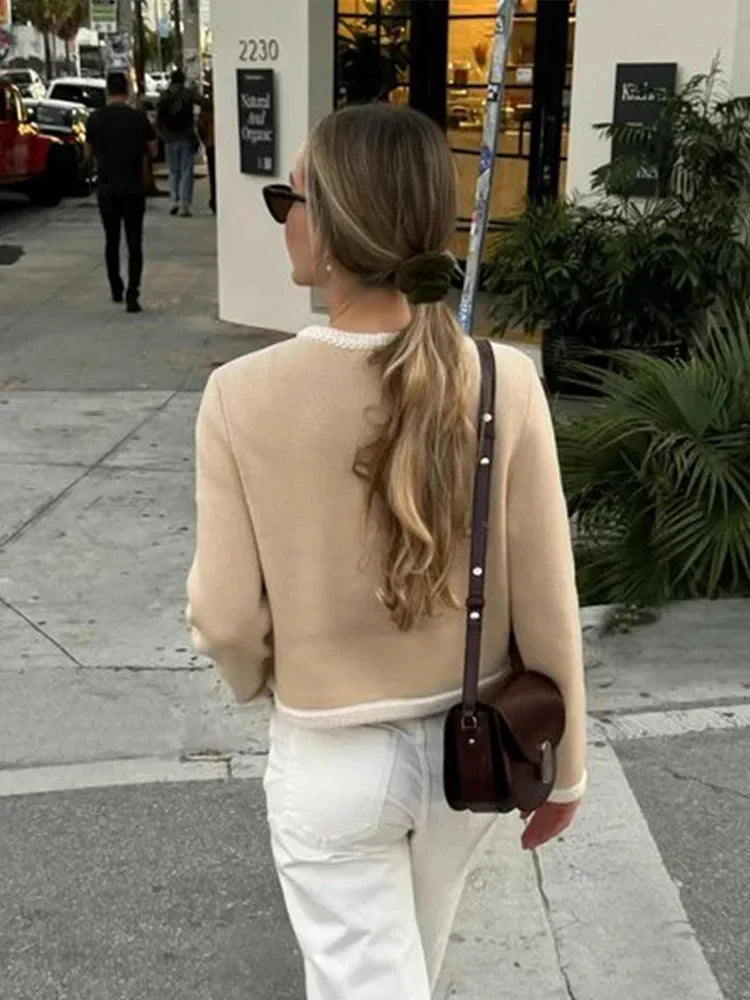 GR | Einreihig Beige Tweed Blazer Damenjacken