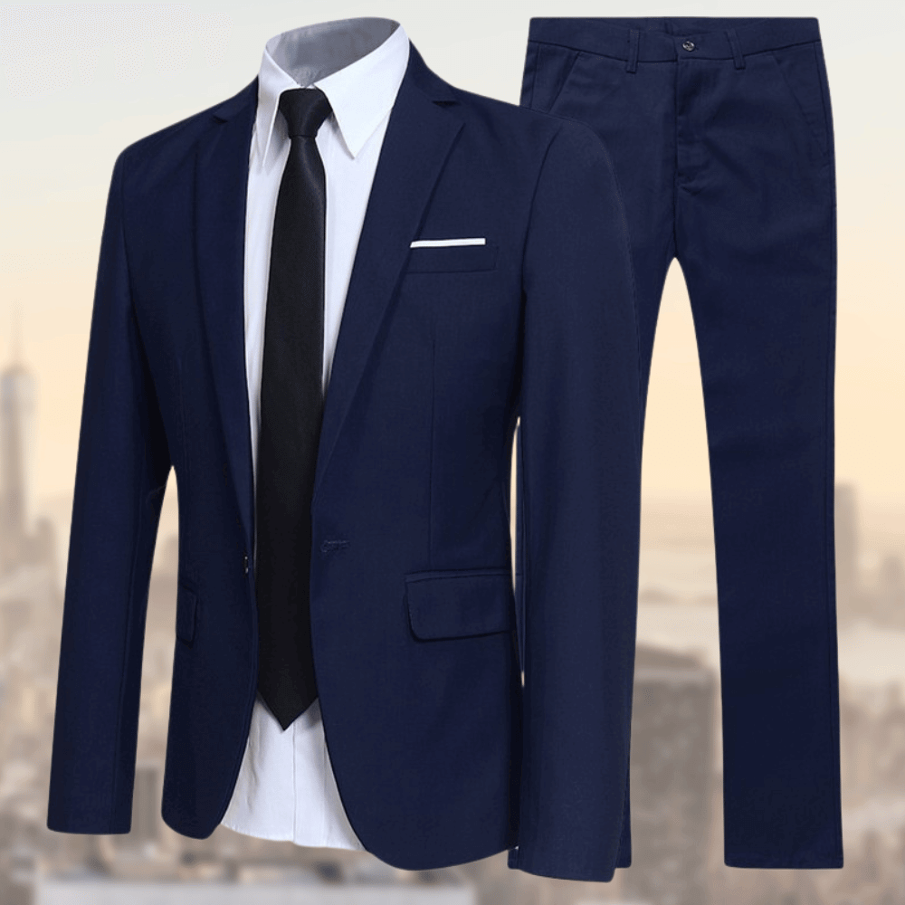 GR | Lapel collar pocket blazer with long trousers two-piece set