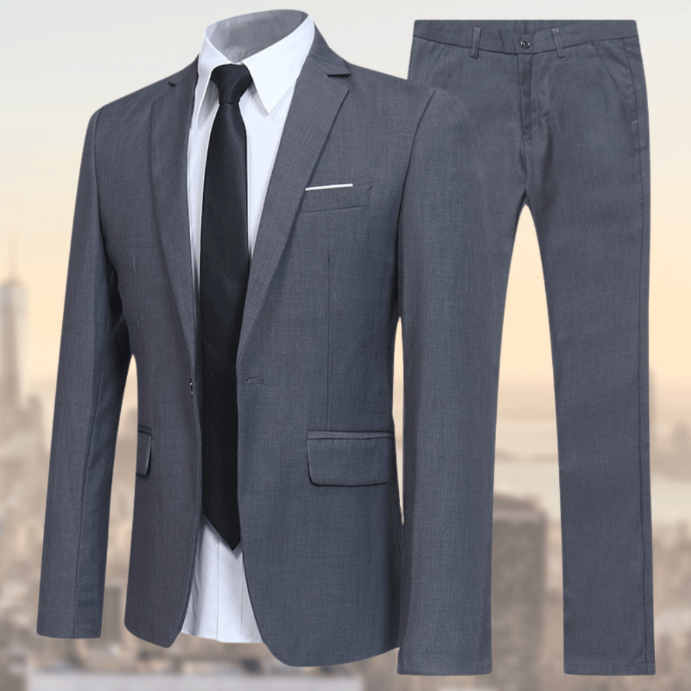 GR | Lapel collar pocket blazer with long trousers two-piece set