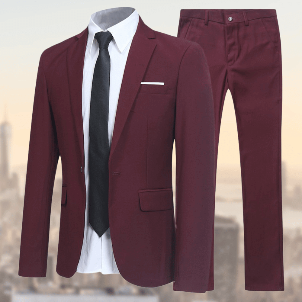 GR | Lapel collar pocket blazer with long trousers two-piece set