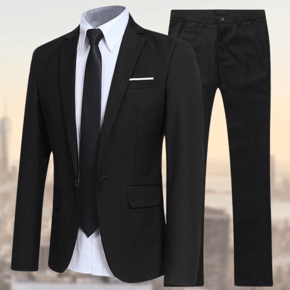 GR | Lapel collar pocket blazer with long trousers two-piece set