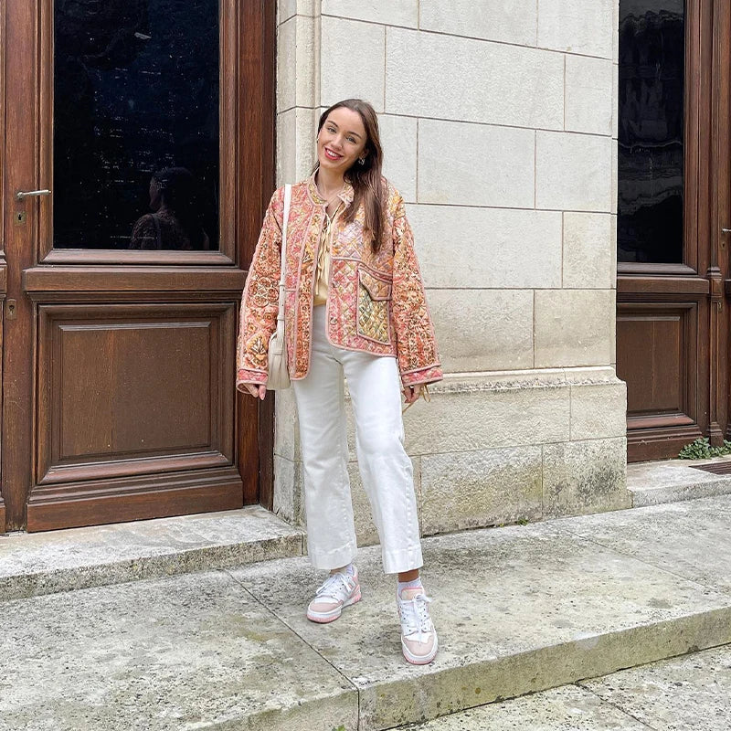 GR | Oversized Boho Style Open Front Tweed Jacket Women's Jacket