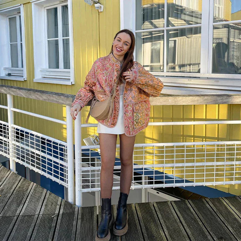 GR | Oversized Boho Style Open Front Tweed Jacket Women's Jacket