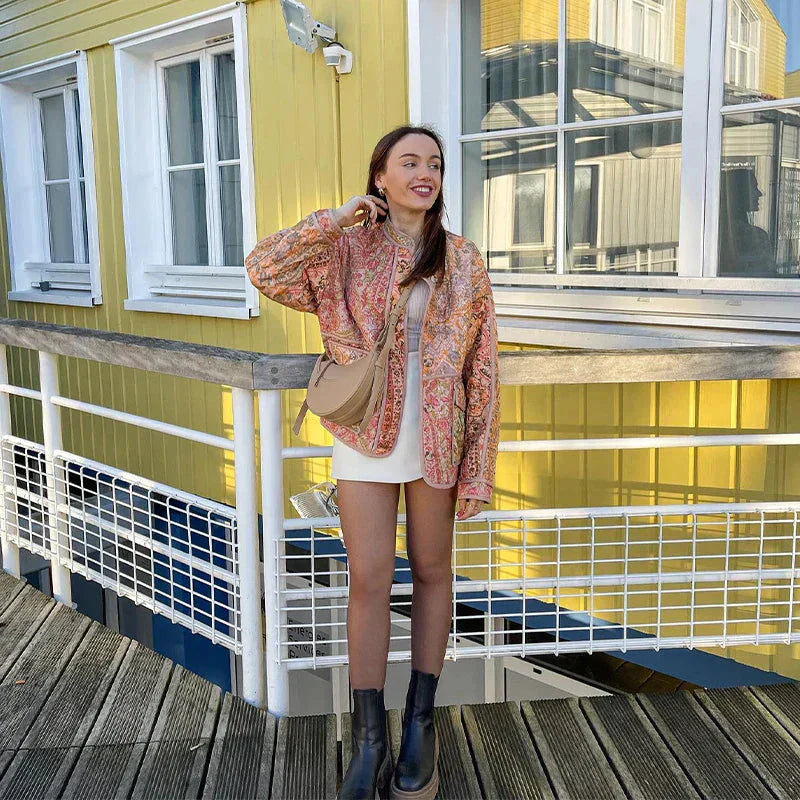 GR | Oversized Boho Style Open Front Tweed Jacket Women's Jacket