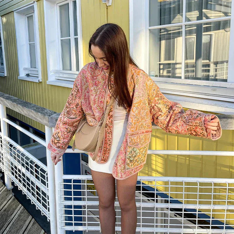 GR | Oversized Boho Style Open Front Tweed Jacket Women's Jacket