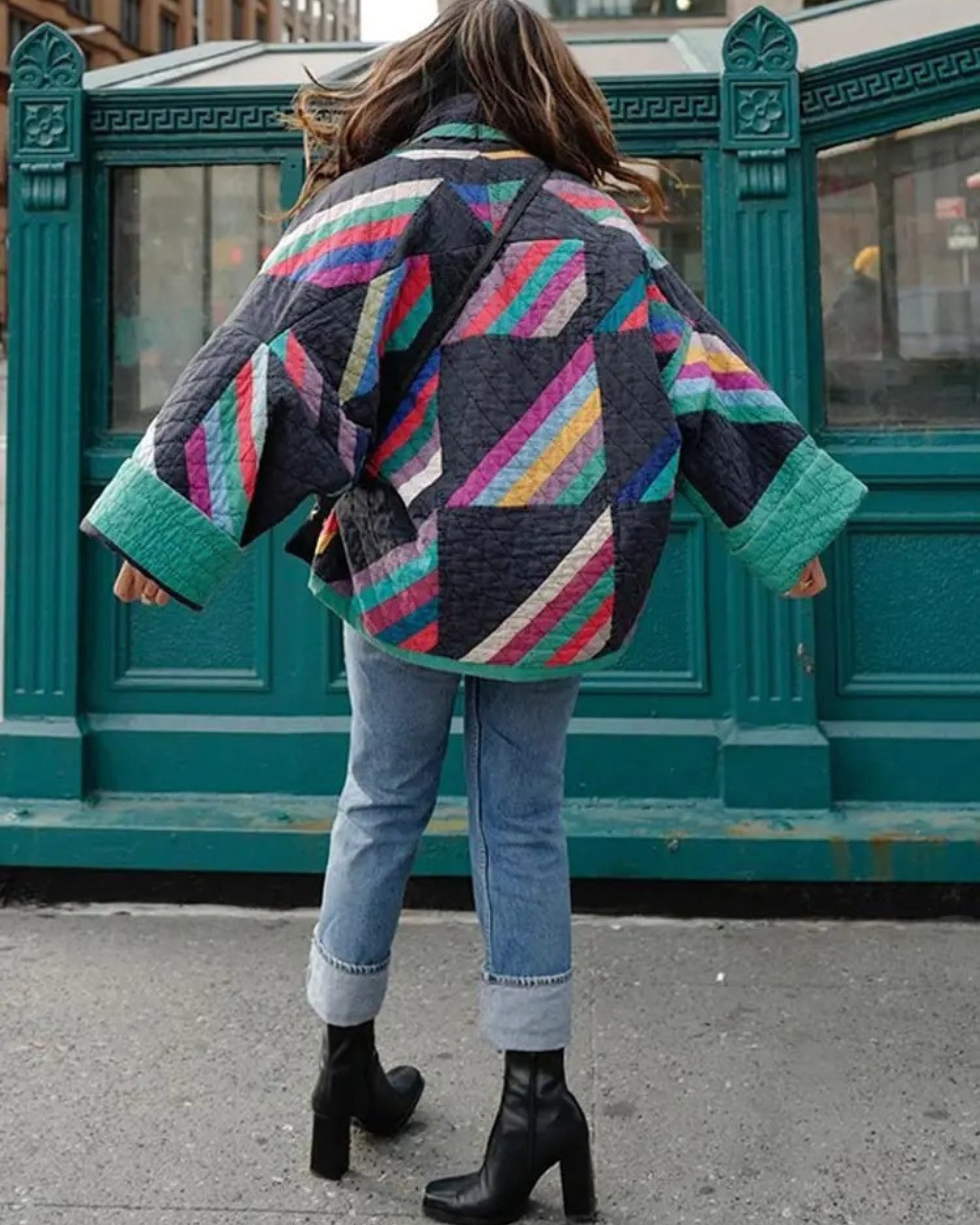 GR | Oversized jacket, open front, vintage quilted jacket, women's jacket