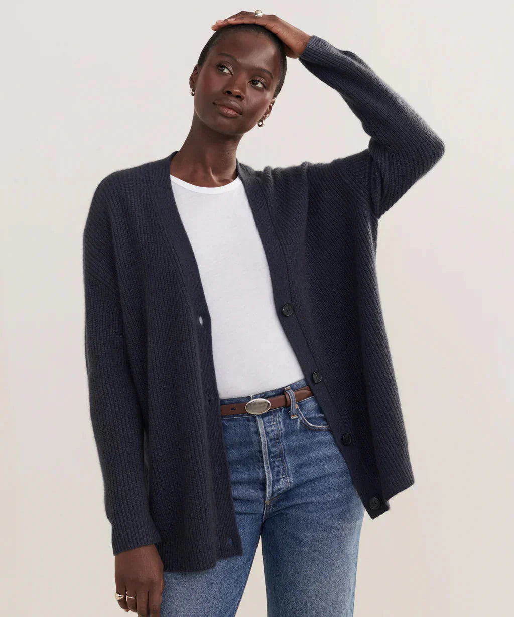 GR | Übergroße Strickjacke Damen Strickjacke aus Kaschmir mit V Ausschnitt und Knöpfen