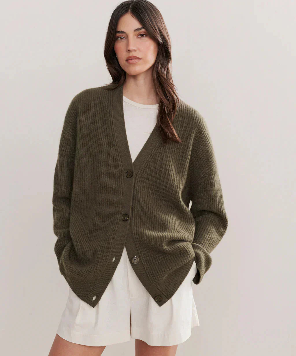 GR | Übergroße Strickjacke Damen Strickjacke aus Kaschmir mit V Ausschnitt und Knöpfen